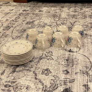 Nikko Ceramics Floral Mugs and Plates Set - Blue,pink and purple flowers